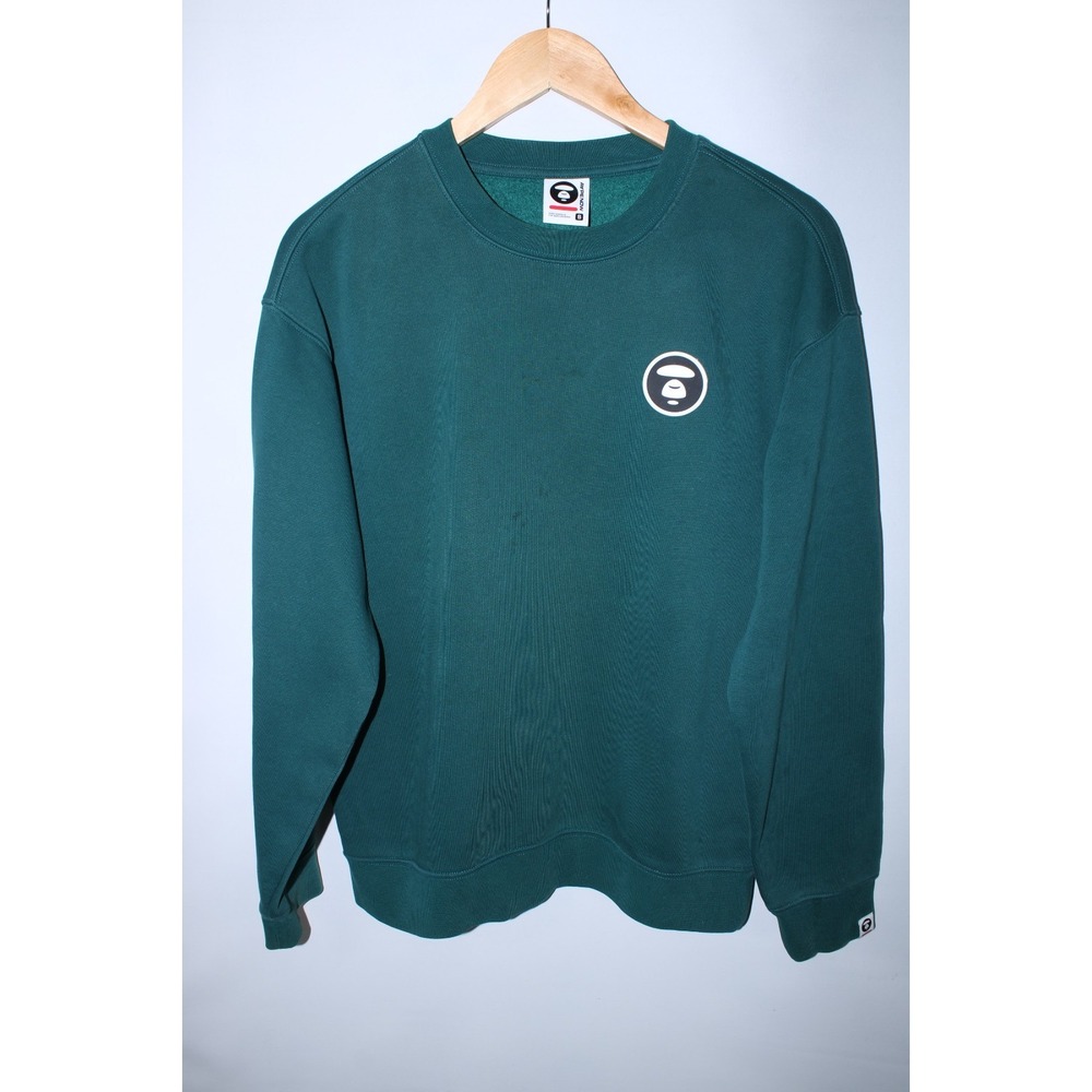 A Bathing Ape Men's Small Dark Green PVC Logo Crew Neck Sweatshirt